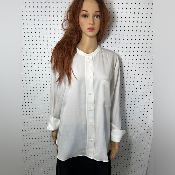 Tops - ZARA Flowy Top with Pocket ECRU XL Long sleeve button down collar-less